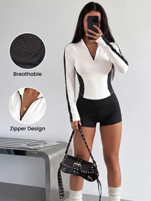 Dewbera Dewbera Women's Colorblock Casual Versatile Everyday Travel Sports Sweatshirt - White - View 3