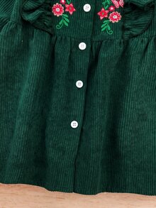 SHEIN Infant Girls Cute Green Baby Girl Corduroy Embroidered Pattern Long Sleeve Autumn Dress - Green - View 8