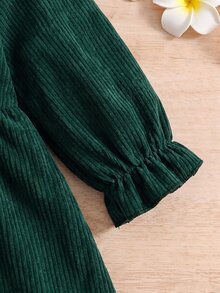 SHEIN Infant Girls Cute Green Baby Girl Corduroy Embroidered Pattern Long Sleeve Autumn Dress - Green - View 6