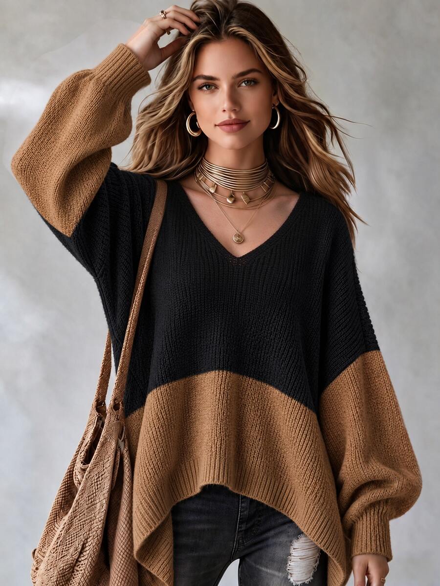 LUMIGAL Women's Vintage Colorblock Long Sleeve Fashion Knit Top