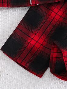 SHEIN 中性嬰兒男/女嬰 2件組秋冬休閒可愛紅黑格紋睡衣套裝，居家休閒服，適合居家休息與聖誕睡衣 - 紅色 - 查看 9