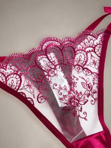 DreamPoppy 2pcs Women Embroidered Lace Lingerie Set, Sheer Heart-Shaped Bra And Bow Panty, Comfortable Homewear Style - Burgundy - View 11