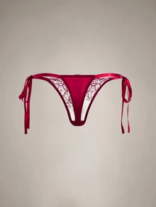 DreamPoppy 2pcs Women Embroidered Lace Lingerie Set, Sheer Heart-Shaped Bra And Bow Panty, Comfortable Homewear Style - Burgundy - View 14