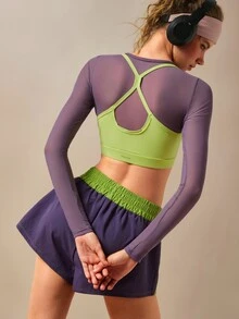 VARSIVA Women's 2 Pieces Faux Layered Long Sleeve Top And Shorts Casual Daily Sports Set - Multicolor - View 9
