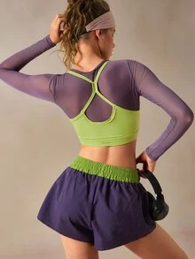 VARSIVA Women's 2 Pieces Faux Layered Long Sleeve Top And Shorts Casual Daily Sports Set - Multicolor - View 8