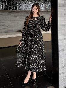Bijouette Plus Size Women's All-Over Print Casual Party Dress - Black - View 5