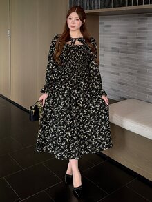 Bijouette Plus Size Women's All-Over Print Casual Party Dress - Black - View 4