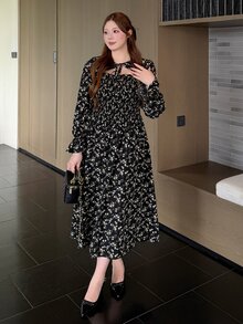 Bijouette Plus Size Women's All-Over Print Casual Party Dress - Black - View 7