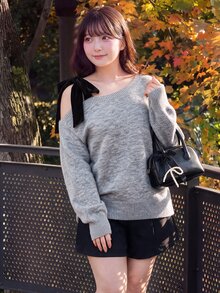 Bijouette Plus Size Women's Colorblock Shoulder Knot Long Sleeve Pullover Sweater - Grey - View 7
