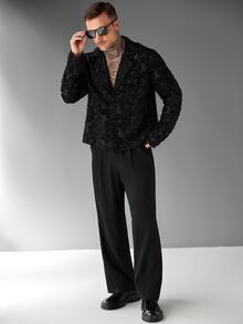 SLATEMANN Men's Long Sleeve Black Cut-Out Shacket - Black - View 3