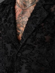 SLATEMANN Men's Long Sleeve Black Cut-Out Shacket - Black - View 7