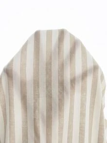 SHEIN LUNE 女款休閒無袖圓領洋裝，杏色條紋滿版印花圖案，適合夏季日常穿著，收腰優雅長洋裝，適合夏季休閒外出 - 彩色 - 查看 3