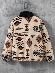 SHEIN 兒童青少年男孩休閒百搭印花拼接配色保暖內裡加厚連帽外套，適合通勤、上學、日常休閒、度假、旅行、運動，秋冬男孩外套、冬季上衣、冬裝外套 - 卡其色 - 查看 4