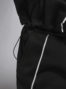 STYNVO Men's Star Print Hoodie And Colorblock Drawstring Waist Long Pants Set - Black - View 5
