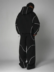 STYNVO Men's Star Print Hoodie And Colorblock Drawstring Waist Long Pants Set - Black - View 2