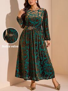 Comfylo Plus Size Women's All-Over Print Casual Party Dress Fall - Multicolor - View 1