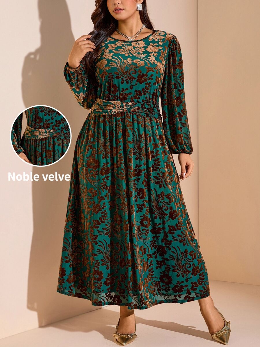 Comfylo Plus Size Women's All-Over Print Casual Party Dress Fall - Multicolor - View 1