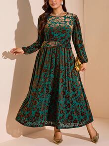 Comfylo Plus Size Women's All-Over Print Casual Party Dress Fall - Multicolor - View 8