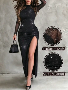SHEIN LUNE Fall Clothes FOR WomenWomen Long Dresses - Black - View 1