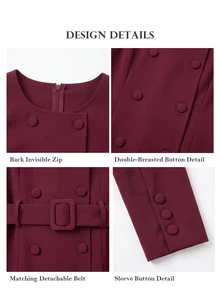 ELLERISSA Burgundy Tailored Collarless Double Breasted Belted Long Sleeve Blazer Mini Dress - Burgundy - View 7