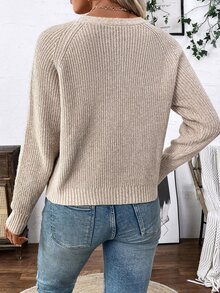 Pariaura Cardigan Sweater Leher V Serbaguna untuk Wanita, Gaya Longgar dan Sederhana, Atasan Lengan Panjang Pakaian Musim Gugur dan Musim Dingin untuk Wanita - Aprikot - View 2