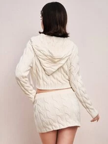 ROMWE Women's Crochet Braided Hooded Top And Button-Up Mini Skirt Knit Set - White - View 10