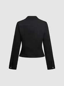 Sweetra Fashionable Casual Streetwear Girl Lady Vintage Street Style Napoleon Button Front Denim Jacket Night Out Black Fall - Black - View 7