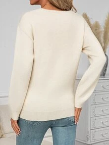 SHEIN Clasi Women Crew Neck Floral Pattern Solid Color Pullover Sweater ...