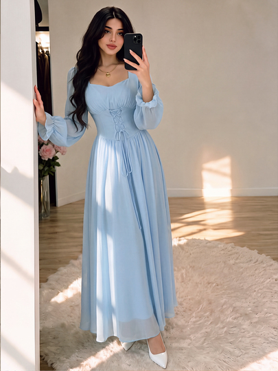 Modelyn French Elegant Waist Cinched Summer Dress, Minimalist And Fashionable Fall Cloth For Women