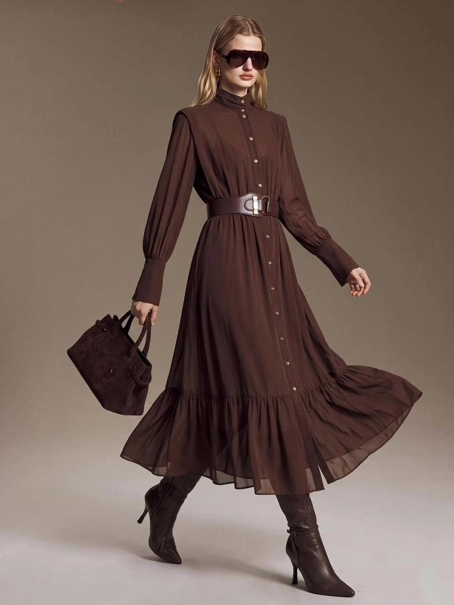 Ontre Novo Vestido Longo Feminino de Outono/Inverno, Cintura Marcada ...