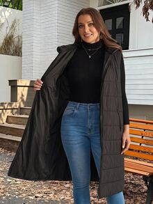 EMERY ROSE Women's Plus Size Hooded Sleeveless Long Padded Coat Winter Clothes Fall Winter 2026 Black Vest Long Down Jacket - Black - View 8