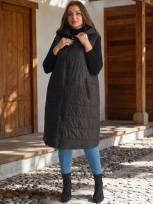 EMERY ROSE Women's Plus Size Hooded Sleeveless Long Padded Coat Winter Clothes Fall Winter 2026 Black Vest Long Down Jacket - Black - View 2