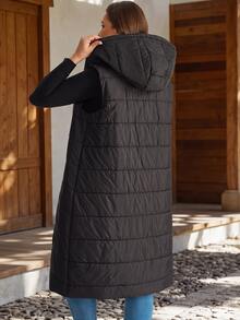 EMERY ROSE Women's Plus Size Hooded Sleeveless Long Padded Coat Winter Clothes Fall Winter 2026 Black Vest Long Down Jacket - Black - View 5
