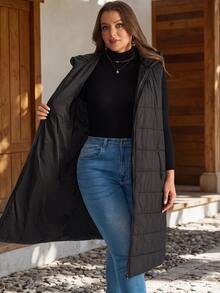 EMERY ROSE Women's Plus Size Hooded Sleeveless Long Padded Coat Winter Clothes Fall Winter 2026 Black Vest Long Down Jacket - Black - View 9