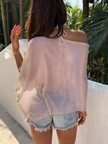 Sunnyshic Women's Casual Vacation Island Beach Loose Knit Shawl Cover Up, Spring/Summer - Pink - View 2