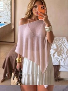 Sunnyshic Women's Casual Vacation Island Beach Loose Knit Shawl Cover Up, Spring/Summer - Pink - View 3