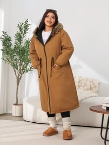 Solflare Chaqueta con capucha de piel sintética de talla grande con bolsillos con cremallera para invierno - Multicolor - Ver 7