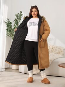 Solflare Chaqueta con capucha de piel sintética de talla grande con bolsillos con cremallera para invierno - Multicolor - Ver 11