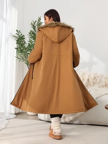 Solflare Chaqueta con capucha de piel sintética de talla grande con bolsillos con cremallera para invierno - Multicolor - Ver 3