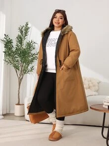 Solflare Chaqueta con capucha de piel sintética de talla grande con bolsillos con cremallera para invierno - Multicolor - Ver 5