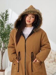Solflare Chaqueta con capucha de piel sintética de talla grande con bolsillos con cremallera para invierno - Multicolor - Ver 8