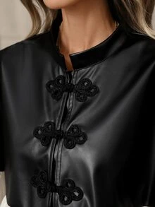 Brillora Women's Autumn/Winter Casual Cape Jacket With Ruffle Hem, Colorblock Design, Open Front, For Outdoor, Travel And Vacation - Black - View 11