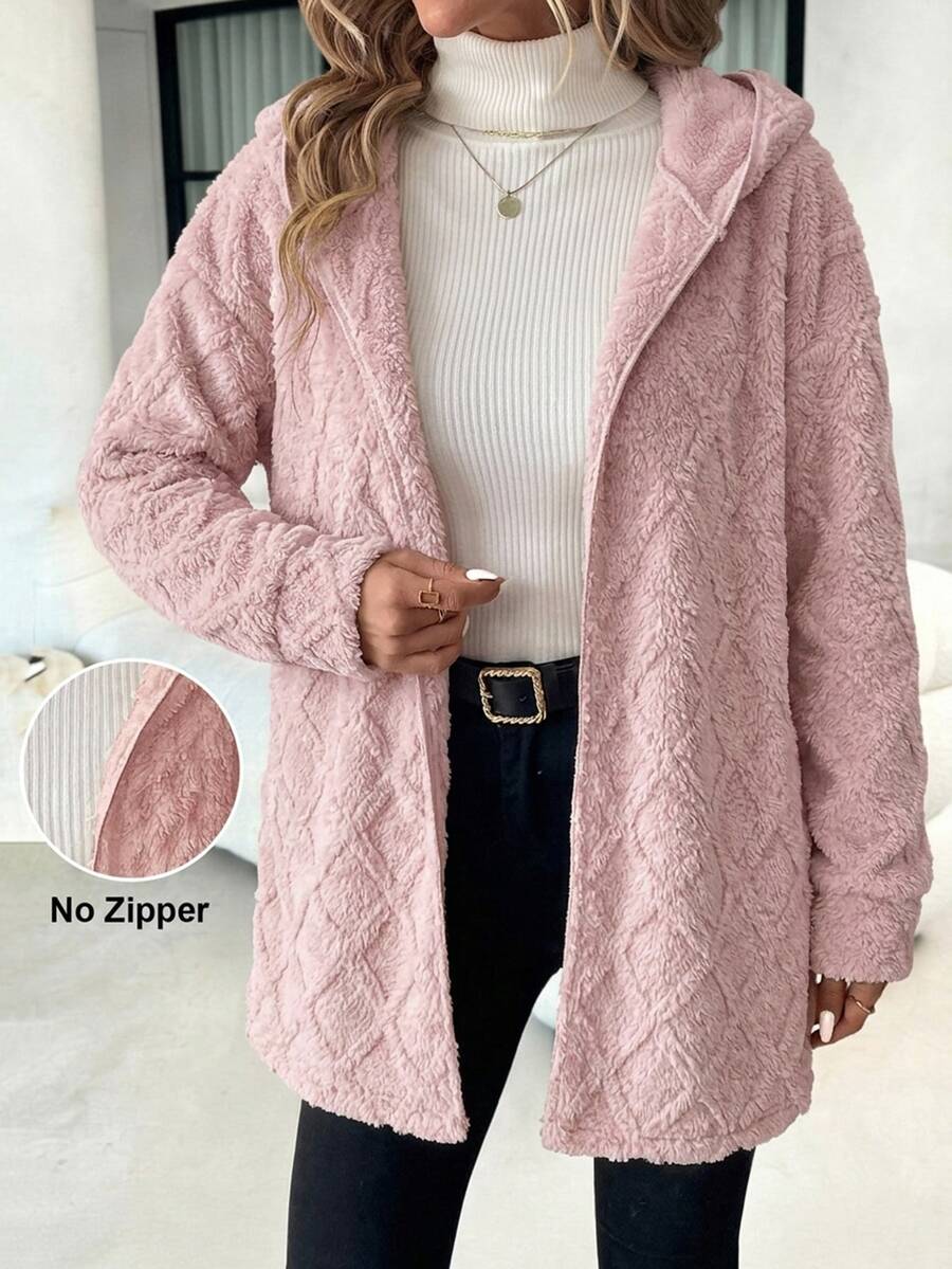 Reflora Plus Size Sweet Textured Long Sleeve Hooded Jacket - Pink - View 1