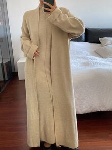 Livesso Women's Loose Jacket And Fitted Dress 2 Pieces Set, Autumn - Khaki - View 3