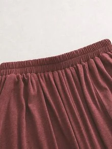 SHEIN 秋冬兩件套居家休閒優雅外出服舒適面料基礎T恤與休閒長褲套裝 - 酒紅色 - 查看 8