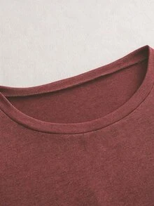 SHEIN 秋冬兩件套居家休閒優雅外出服舒適面料基礎T恤與休閒長褲套裝 - 酒紅色 - 查看 4