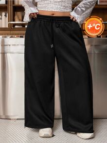 Muchica Plus Size Thermal Lined Comfortable Drawstring Waist Loose Sweatpants Winter - Grey - View 6