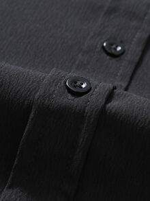 Manfinity Homme 男士純色長袖襯衫與長褲休閒日常套裝，正式 - 黑色 - 查看 3