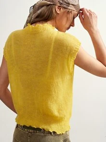 Bohemela Women's Casual Vacation Ribbed Frill Trim Sweater - Yellow - View 7