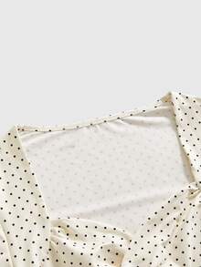 ROMWE Kaos Wanita Leher Persegi Motif Polkadot Serbaguna Gaya Awal Milenium Y2K untuk Semua Gaya - Aprikot - View 4